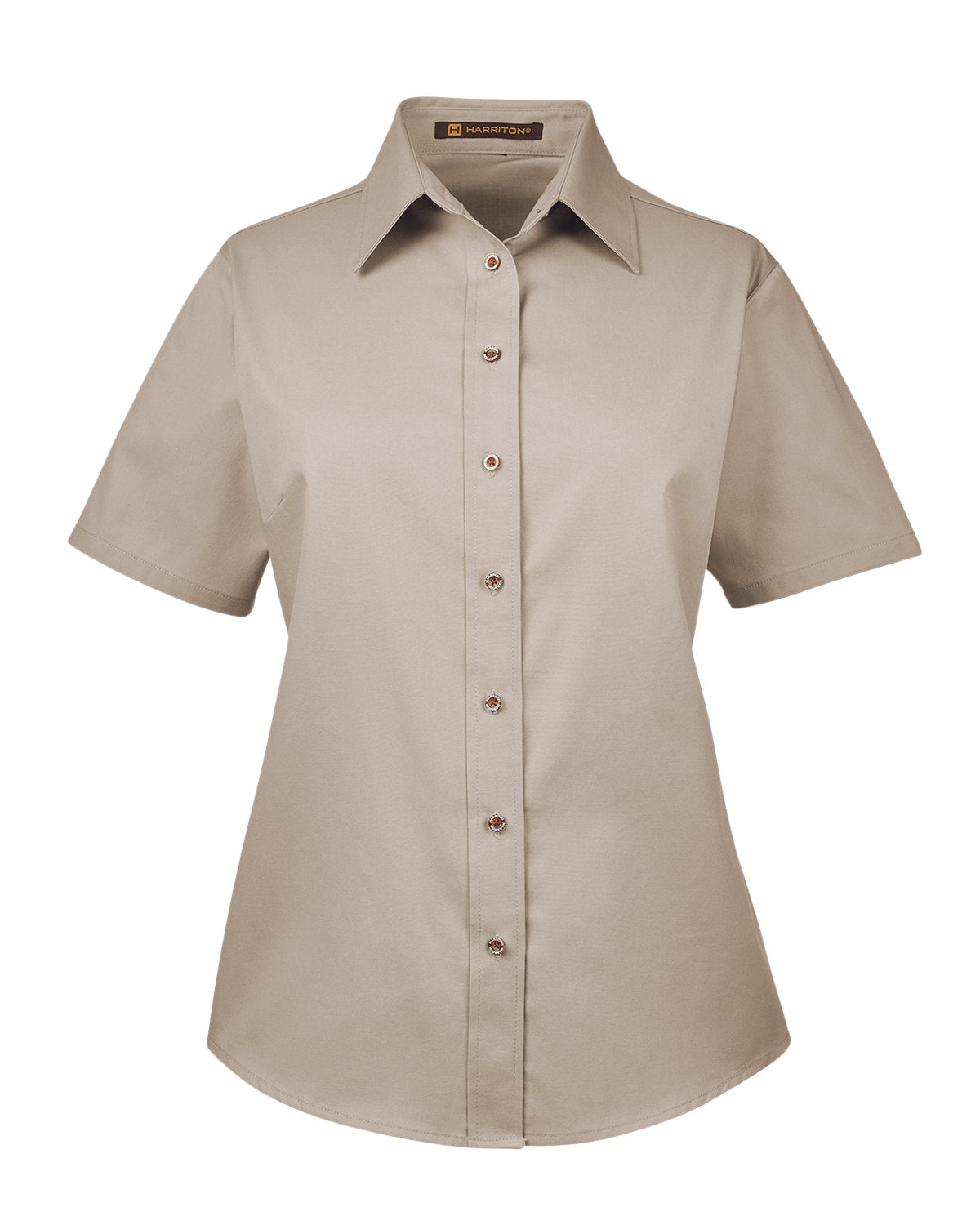 Harriton Ladies' Easy Blend™ Short-Sleeve Twill Shirt with Stain-Release - Stone