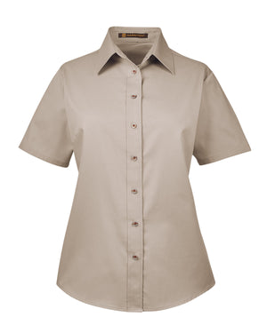 Harriton Ladies' Easy Blend™ Short-Sleeve Twill Shirt with Stain-Release - Stone
