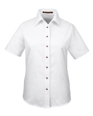 Harriton Ladies' Easy Blend™ Short-Sleeve Twill Shirt with Stain-Release - White