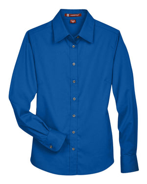 Harriton Women's Easy Blend™ Long Sleeve Twill Dress Shirt with Stain-Release - French Blue