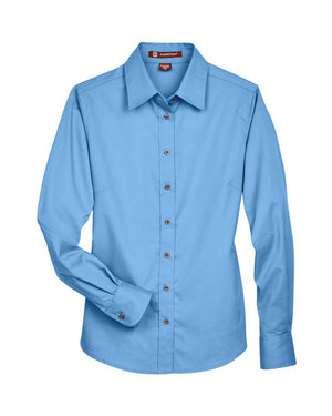 Harriton Women's Easy Blend™ Long Sleeve Twill Dress Shirt with Stain-Release - Light College Blue