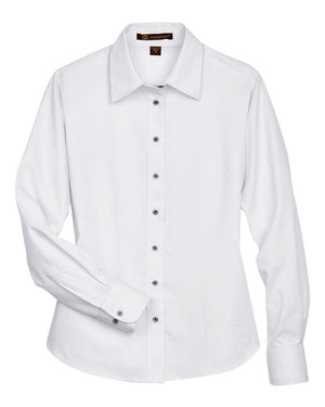 Harriton Women's Easy Blend™ Long Sleeve Twill Dress Shirt with Stain-Release - White
