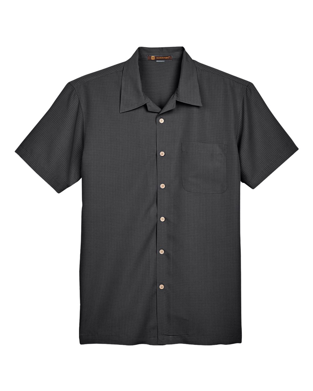 Harriton Men's Barbados Textured Camp Shirt - Black