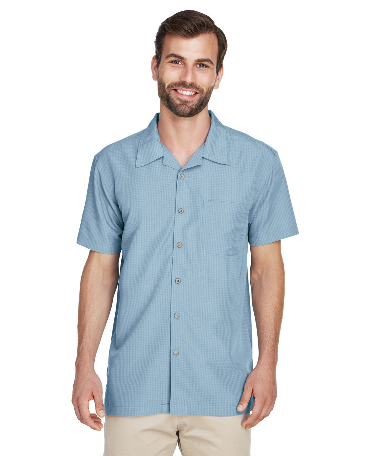 Harriton Men's Barbados Textured Camp Shirt - Cloud Blue