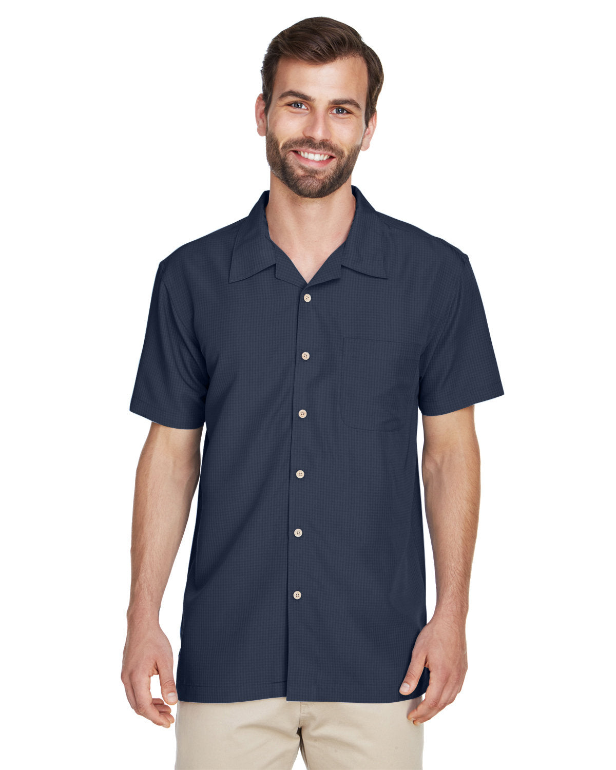 Harriton Men's Barbados Textured Camp Shirt - Navy
