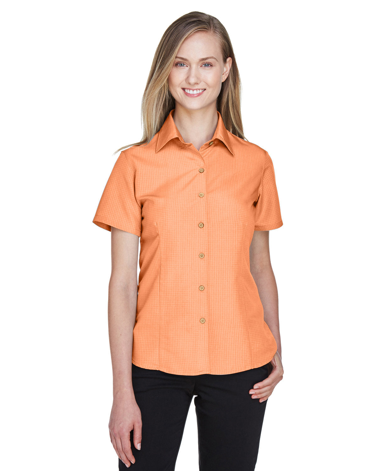 Harriton Ladies' Barbados Textured Camp Shirt - Nectarine