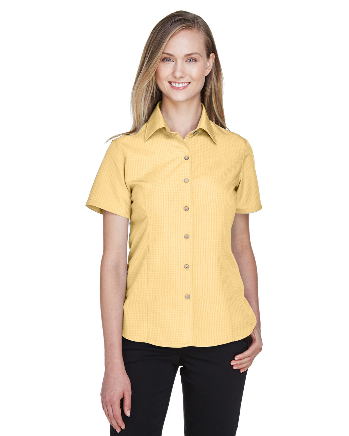 Harriton Ladies' Barbados Textured Camp Shirt - Pineapple