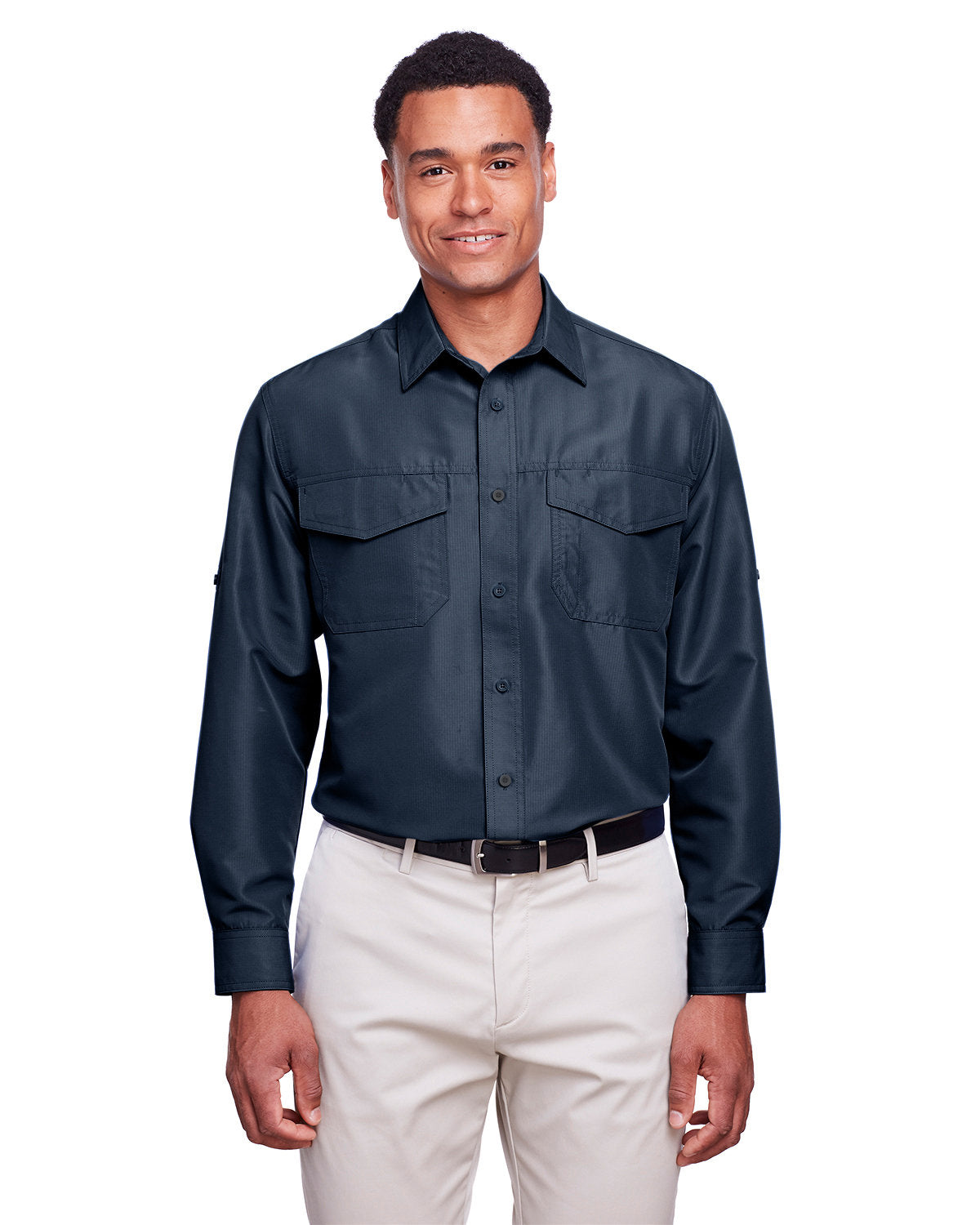 Harriton Men's Key West Long-Sleeve Performance Staff Shirt - Navy