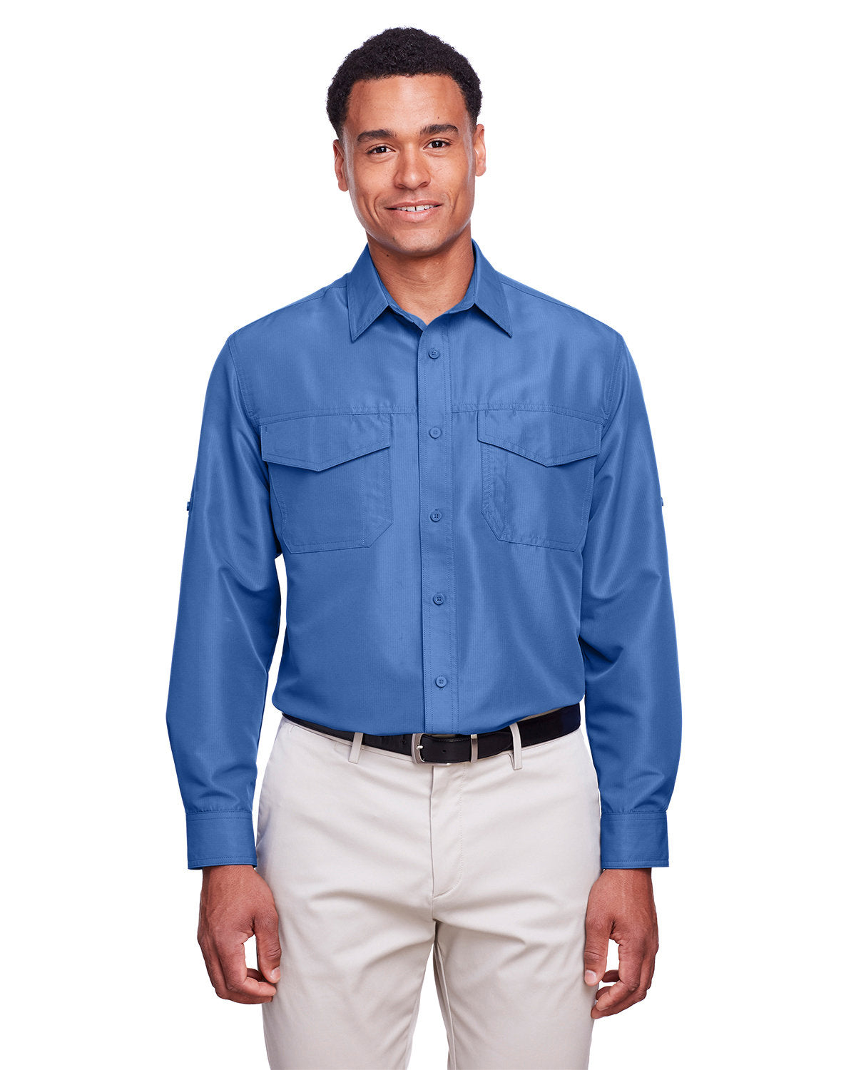 Harriton Men's Key West Long-Sleeve Performance Staff Shirt - Pool Blue