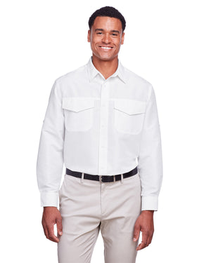 Harriton Men's Key West Long-Sleeve Performance Staff Shirt - White