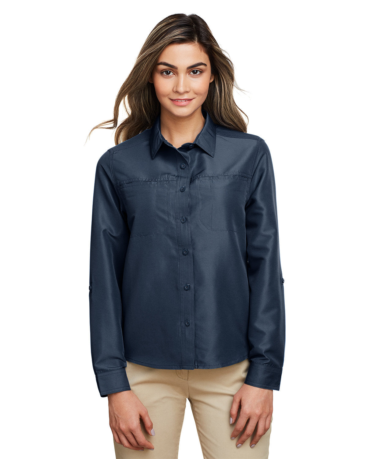 Harriton Ladies' Key West Long-Sleeve Performance Staff Shirt - Navy