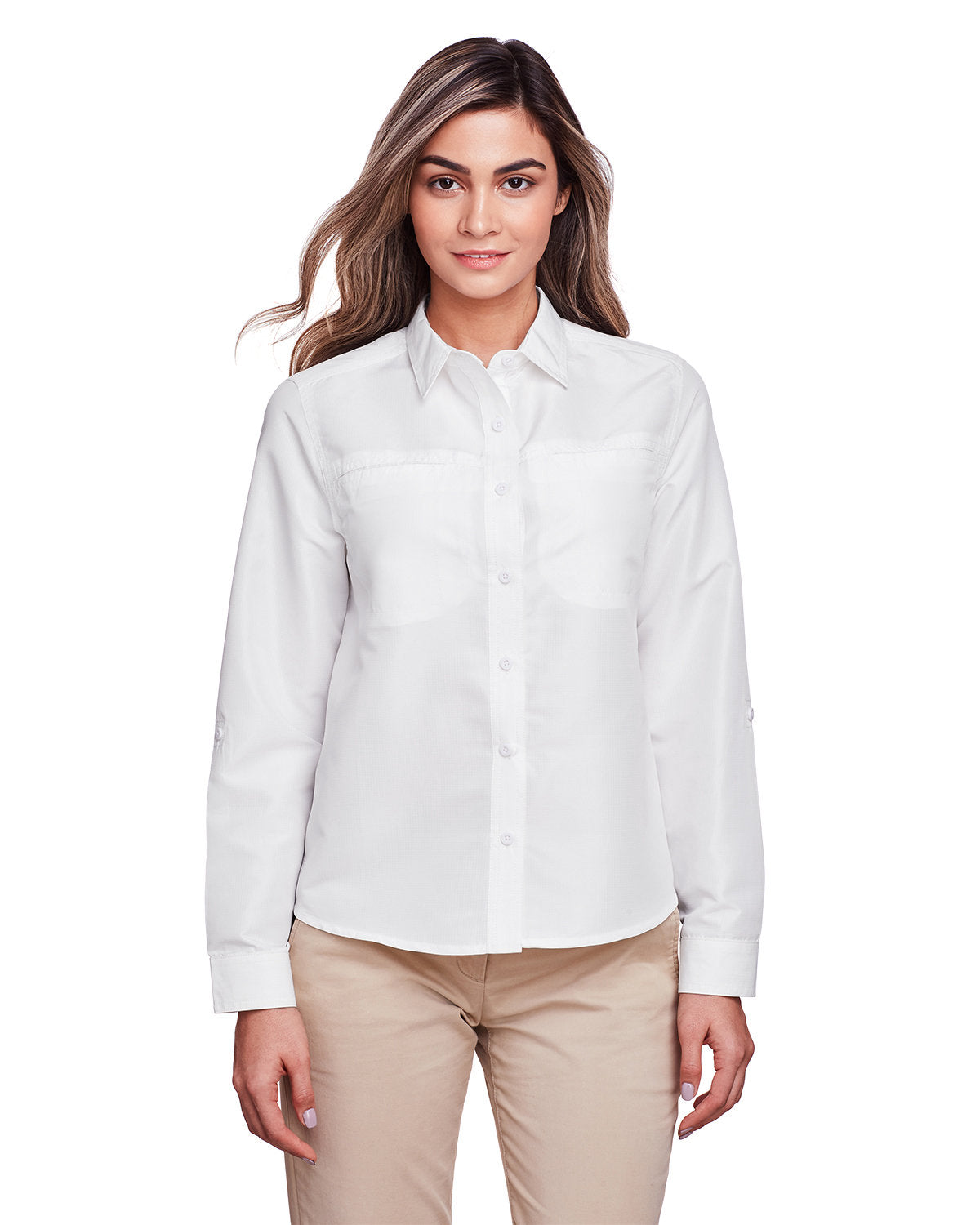 Harriton Ladies' Key West Long-Sleeve Performance Staff Shirt - White