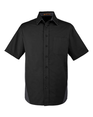 Harriton Men's Flash IL Colorblock Short Sleeve Shirt - Black/ Dark Charcoal
