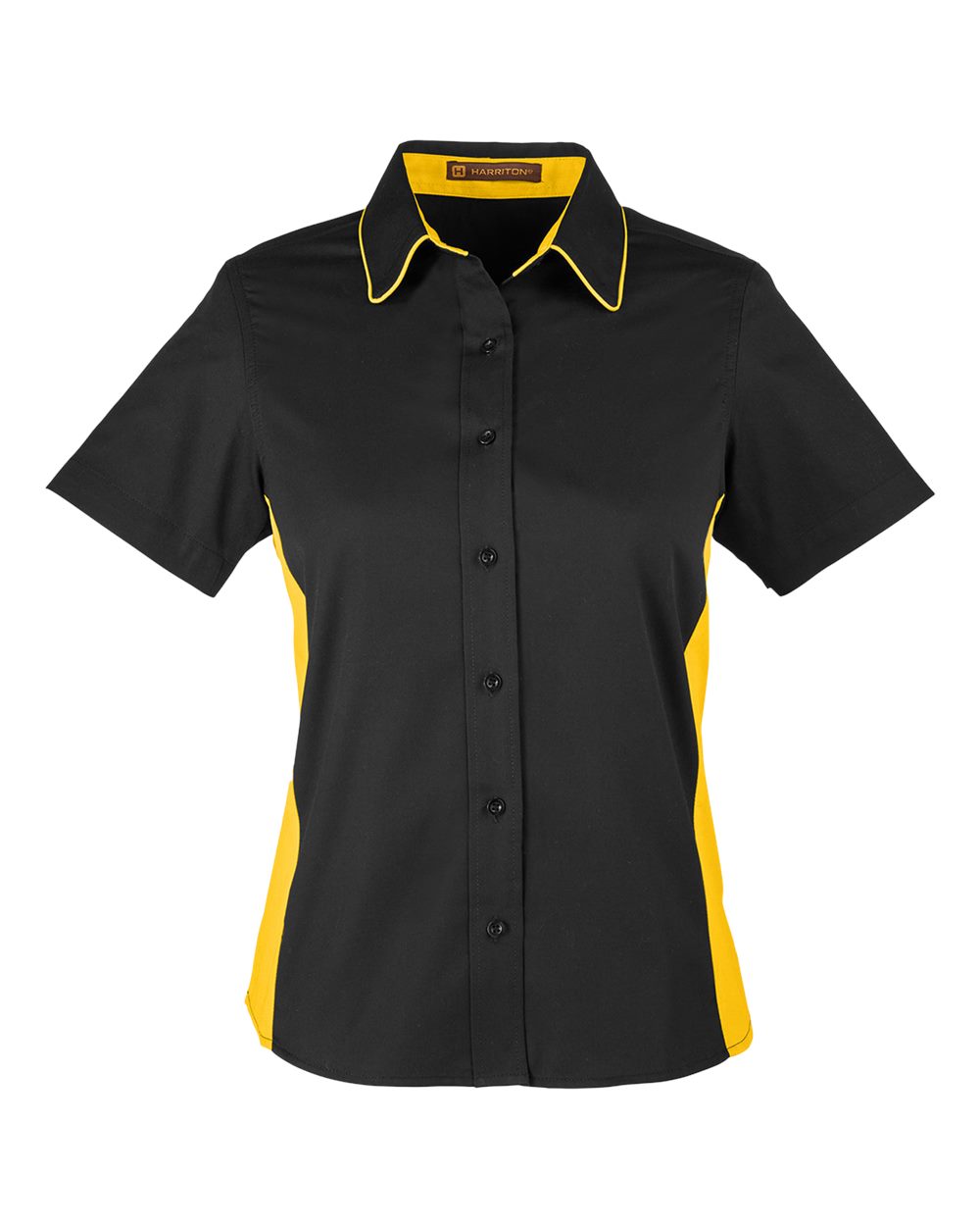 Harriton Ladies' Flash IL Colorblock Short Sleeve Shirt - Black/ Sunray Yellow