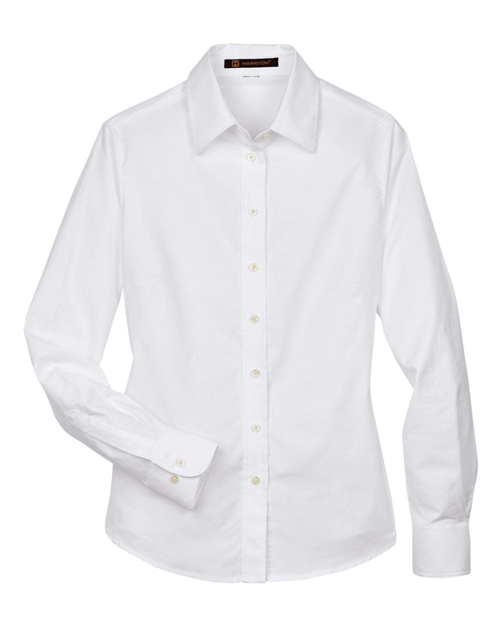 Harriton Ladies' Long-Sleeve Oxford with Stain-Release - White