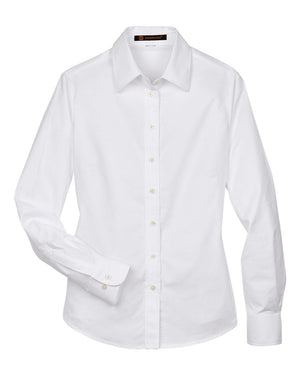 Harriton Ladies' Long-Sleeve Oxford with Stain-Release - White