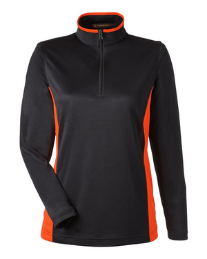 Harriton Ladies' Flash Snag Protection Plus IL Colorblock Quarter-Zip - Black/ Team Orange
