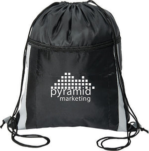 Zippered Reflective Cinch Backpack - Black