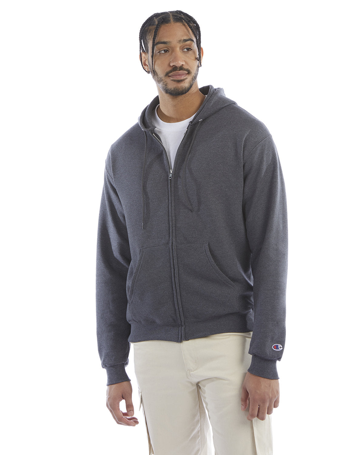 Champion Adult Powerblend® Full-Zip Hooded Sweatshirt - Charcoal Heather