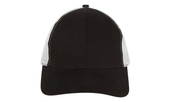 6 Panel Brush Cotton Cap with Mesh Back - Custom Embroidered