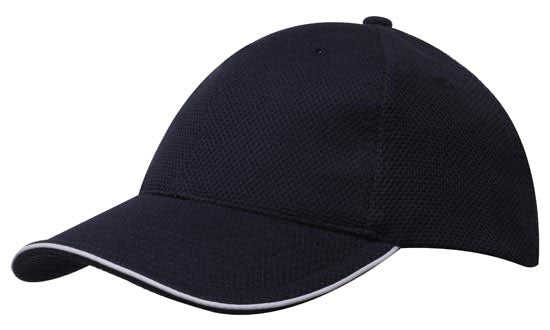 6 Panel Double Pique Mesh Cap with Sandwich - Custom Embroidered