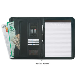 Leather Look 8 ½" x 11" Zippered Portfolio With Calculator