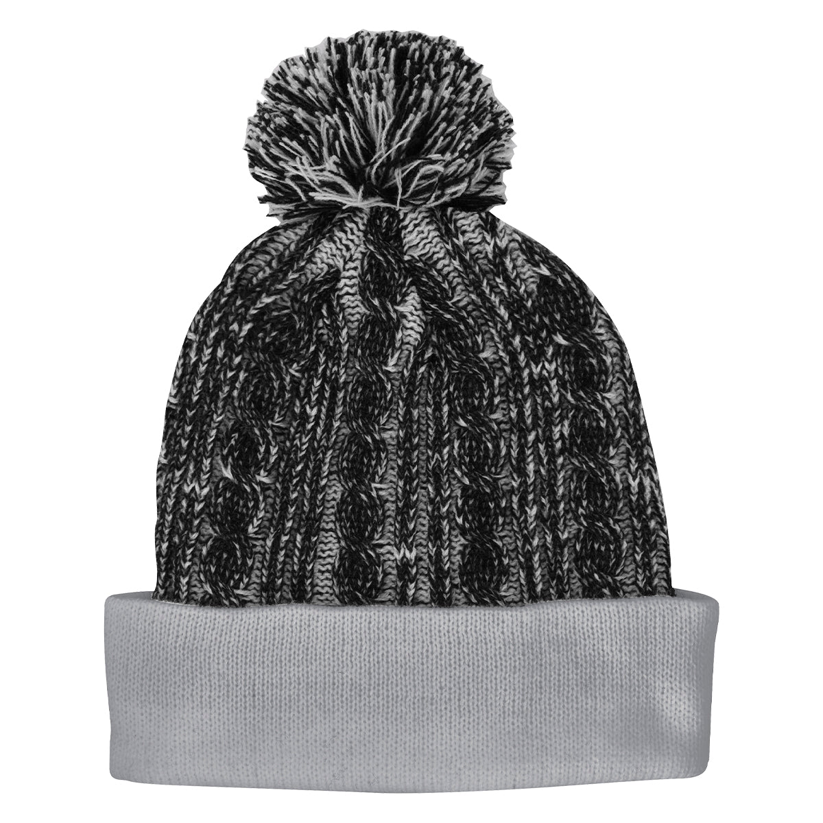 Casey Cable Knit Pom Beanie With Cuff - Black