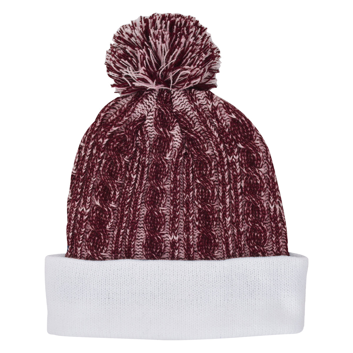 Casey Cable Knit Pom Beanie With Cuff - Maroon