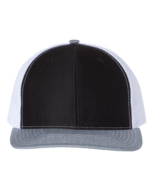 Richardson 112 Adjustable Snapback Trucker Cap - Black/ White/ Heather Grey