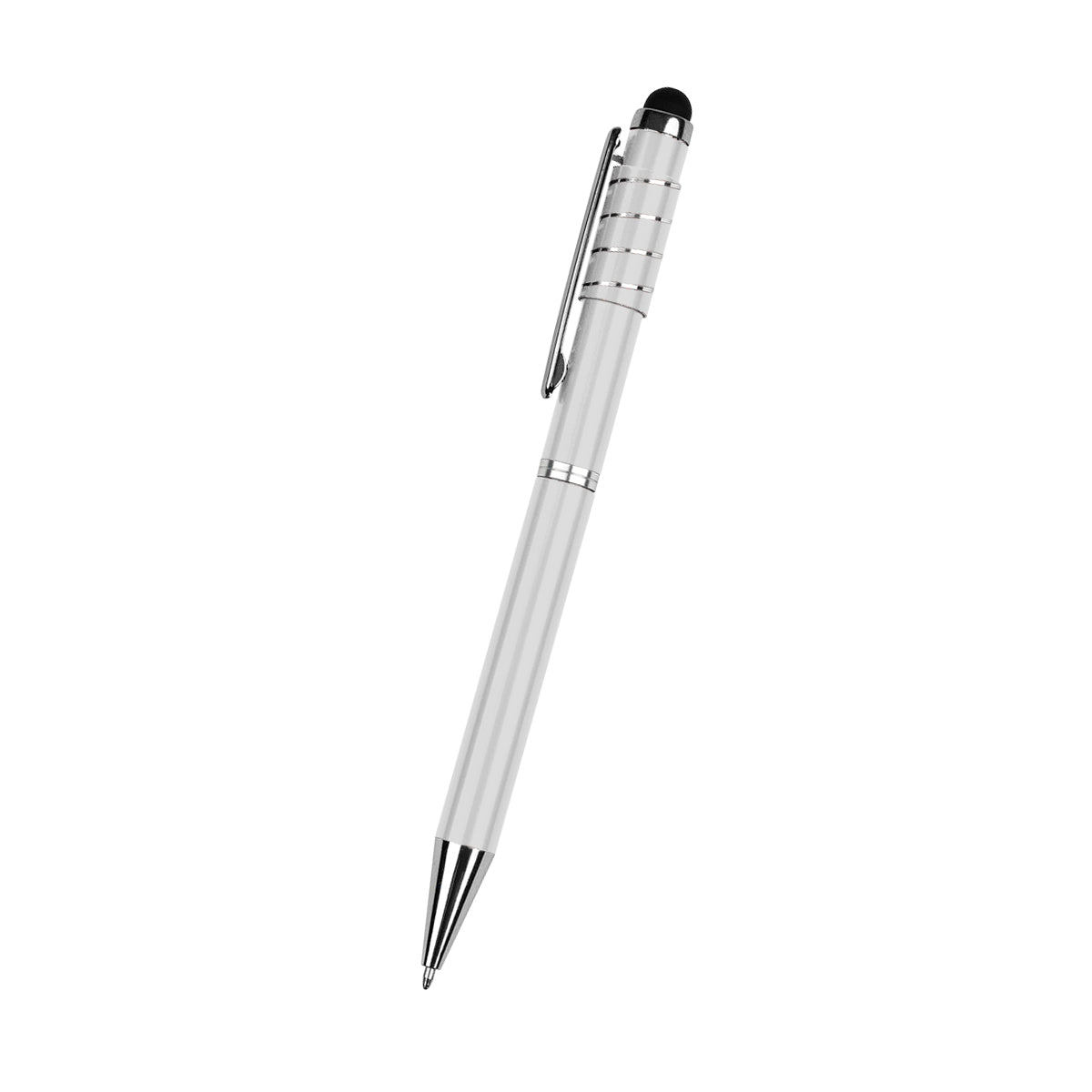 Recycled Aluminum Spinner Pen With Stylus - Metallic Silver