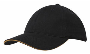 6 Panel Brush Heavy Cotton Sandwich Peak Cap - Custom Embroidered - HP4210 -