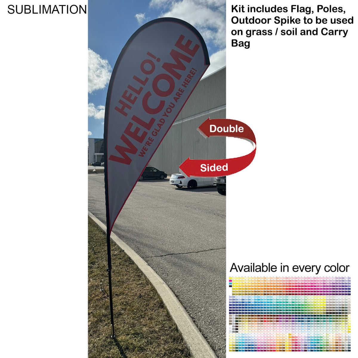 9' Small Tear Drop Flag Kit, Full Colour Graphics, Outdoor Use Spike base and Bag Included