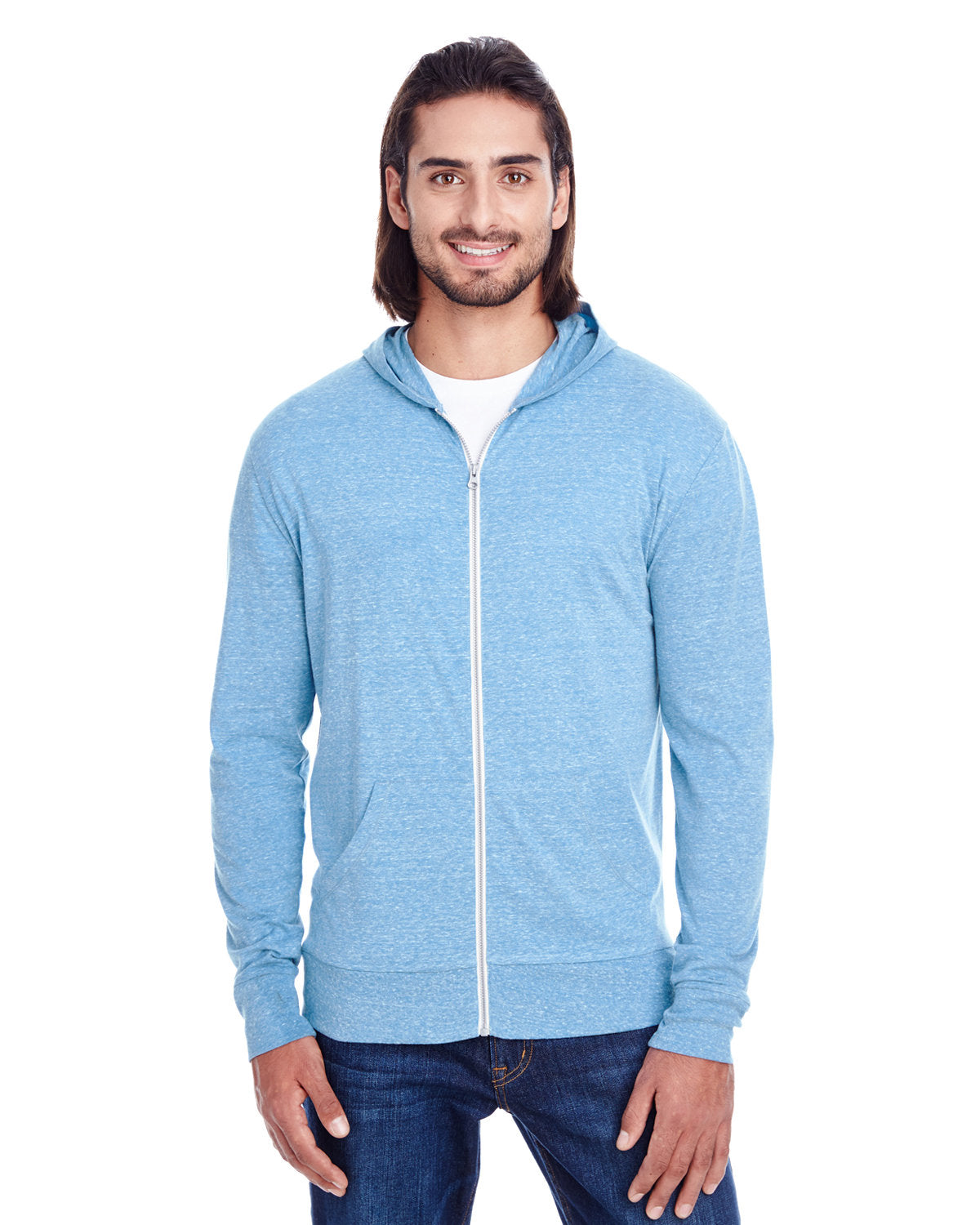Threadfast Unisex Triblend Full-Zip Light Hoodie - Royal Triblend