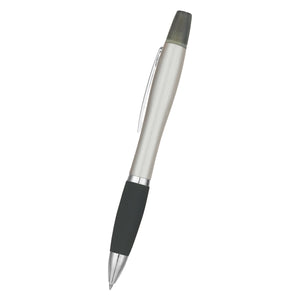Twin-Write Pen With Highlighter - Silver With Black