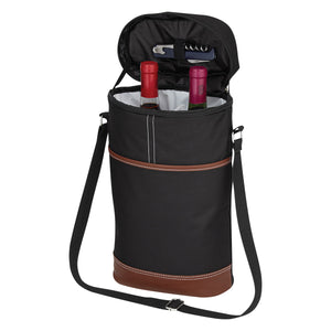 Double Wine Kooler Bag - Black With Brown