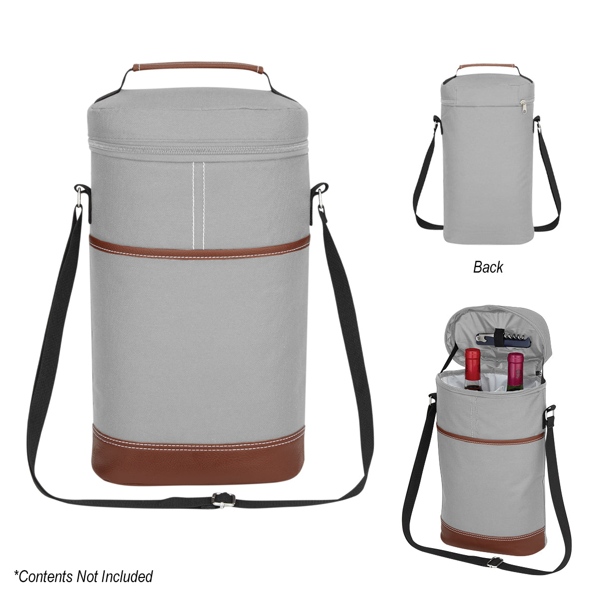 Double Wine Kooler Bag - Gray With Brown