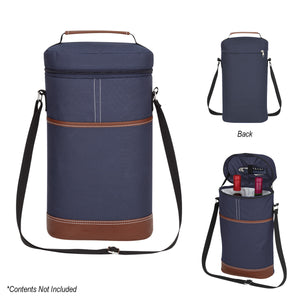 Double Wine Kooler Bag - Navy With Brown
