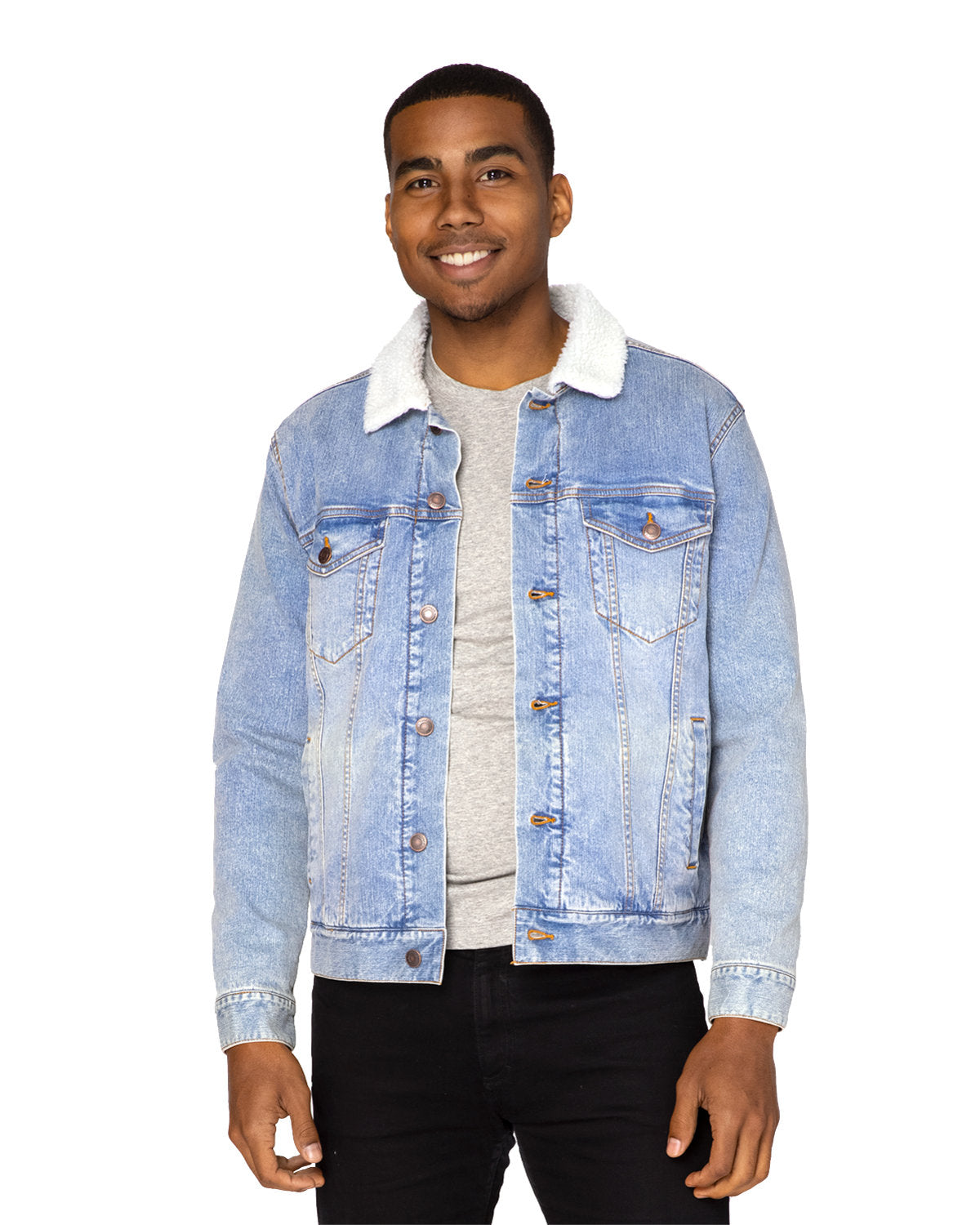 Threadfast Unisex Sherpa-Lined Denim Jacket - Lt Denim