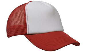 Mesh Back Baseball Cap - White With Red