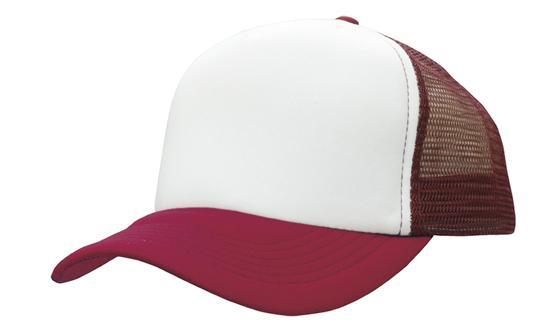Mesh Back Baseball Cap - White With Maroon