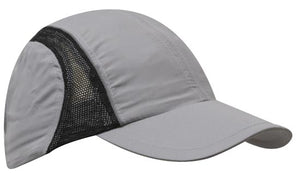 4 Panel Sports Cap with Mesh Inserts and Frabic Covered Touch Strap - Gray With Black