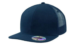6 Panel Mesh Back Cap with Flat Peak - Navy