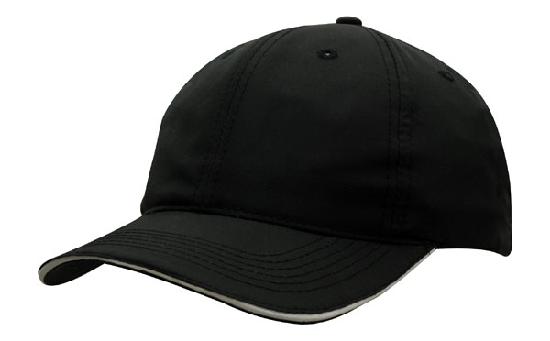 6 Panel Spring Woven Cap with Strap & Clip - Black With White