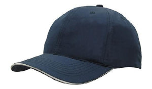 6 Panel Spring Woven Cap with Strap & Clip - Navy With White