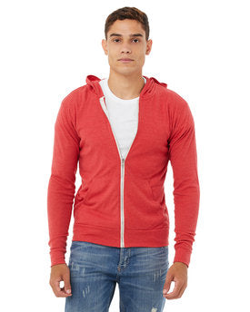 Bella + Canvas Unisex Triblend Full-Zip Lightweight Hoodie - Red Triblend