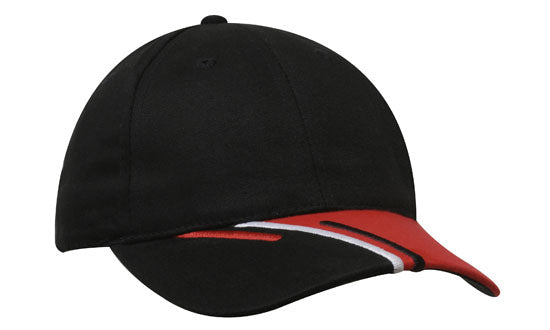 6 Panel Brushed Cotton Cap 3 Colour Peak - Custom Embroidered -