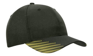 6 Panel Breathe P-Twill with Peak Print Cap - Black With Gold And Red