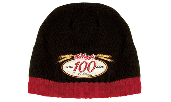 Cable Knit Contrast Beanie - Black With Red