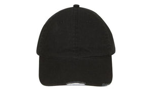 6 Panel Chino Cap with Distressed Peak - Black With White