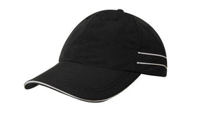 Microfibre Sports Cap Piping-Sand - Black With White